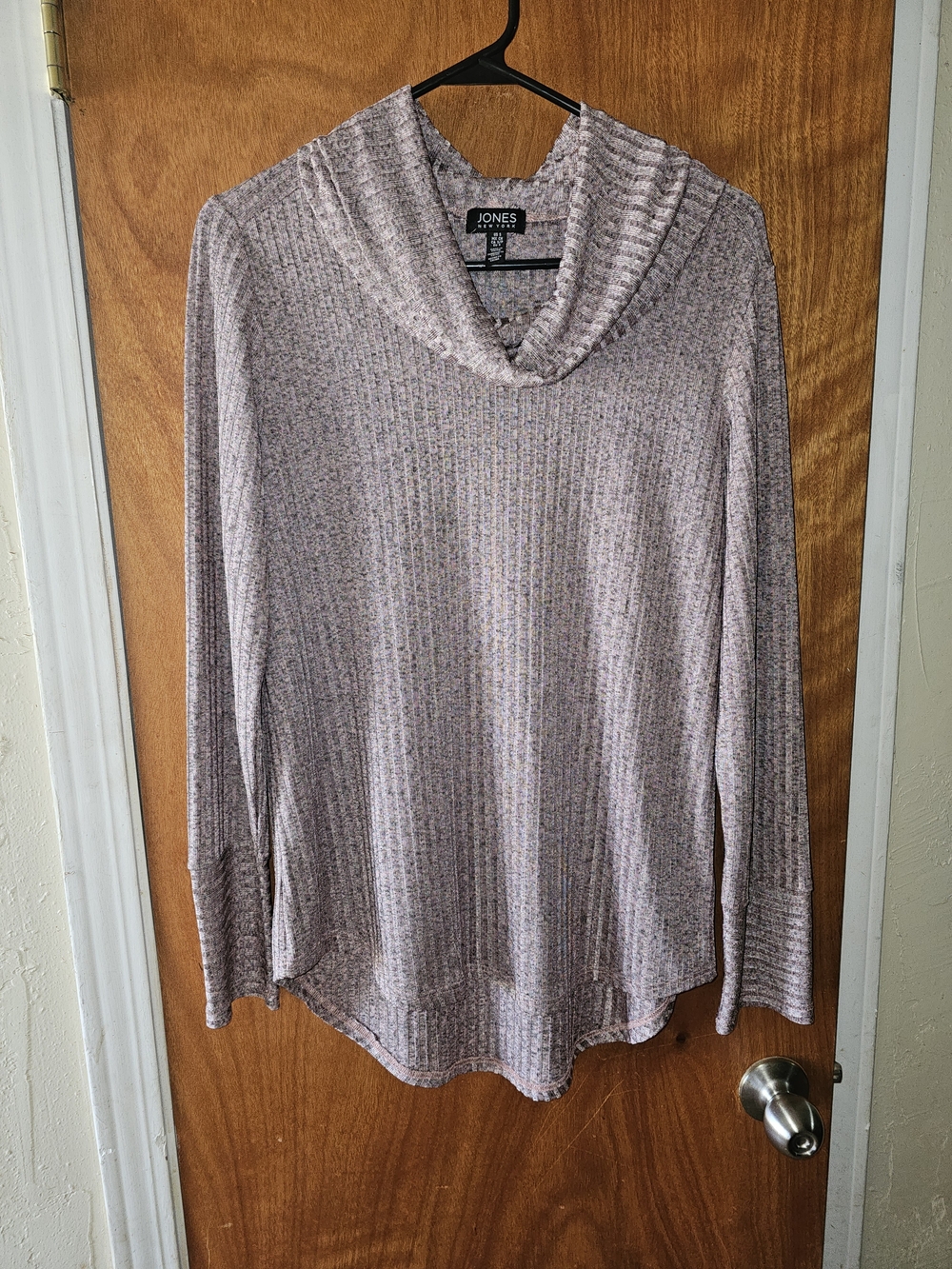 Jones New York Women's Light Mauve Ribbed Cowl Neck Sweater